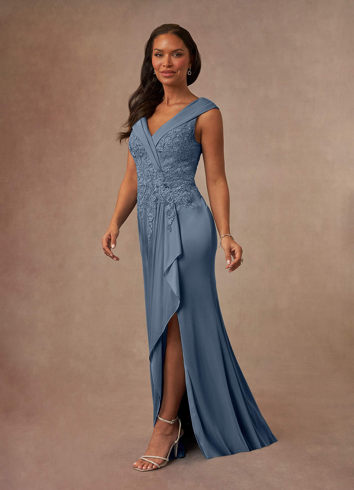 Calathea A-Line V-Neck Lace and Mesh Mother of the Bride Dress in Twilight