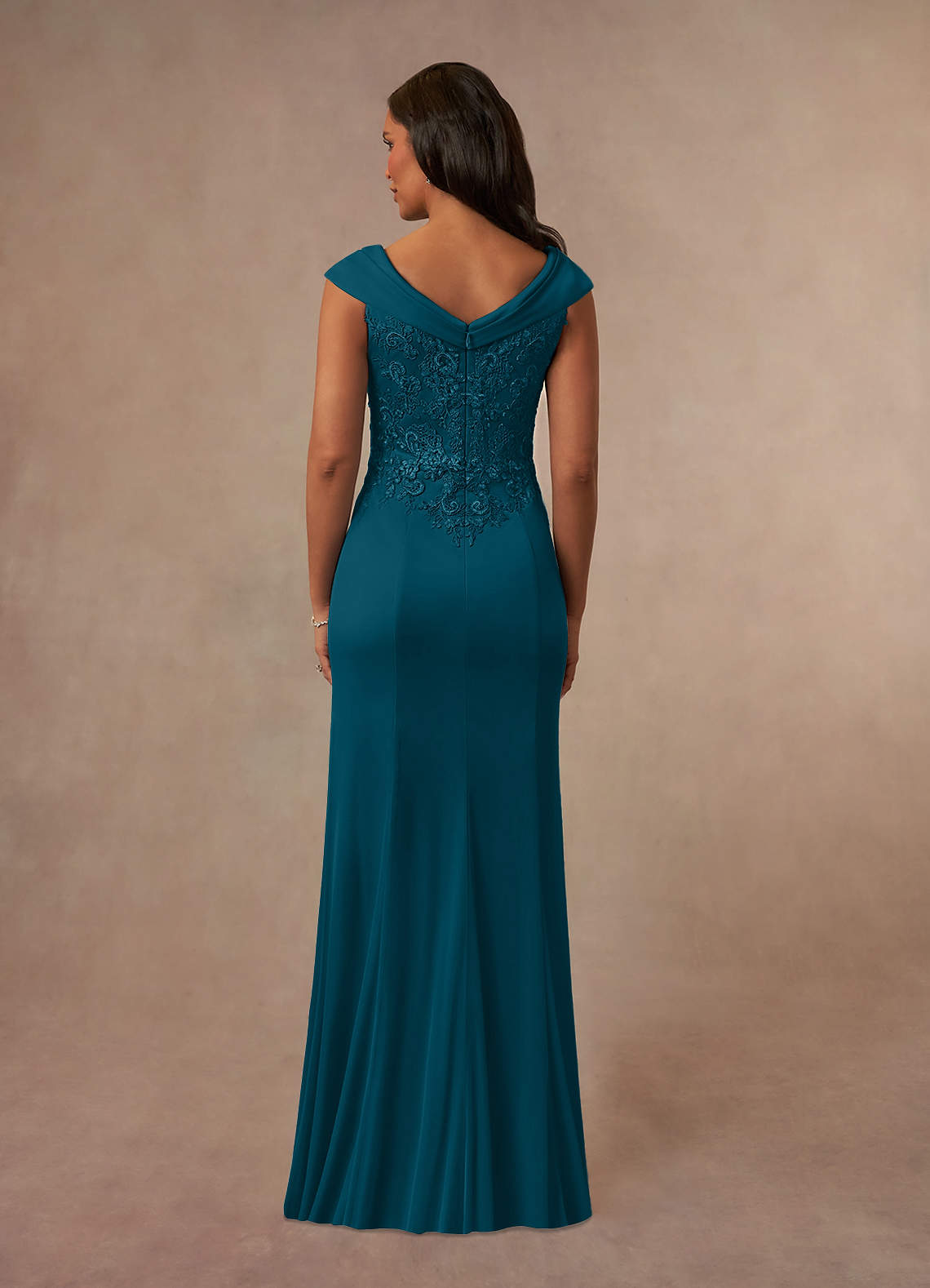 Calathea A-Line V-Neck Lace and Mesh Mother of the Bride Dress in Ink Blue