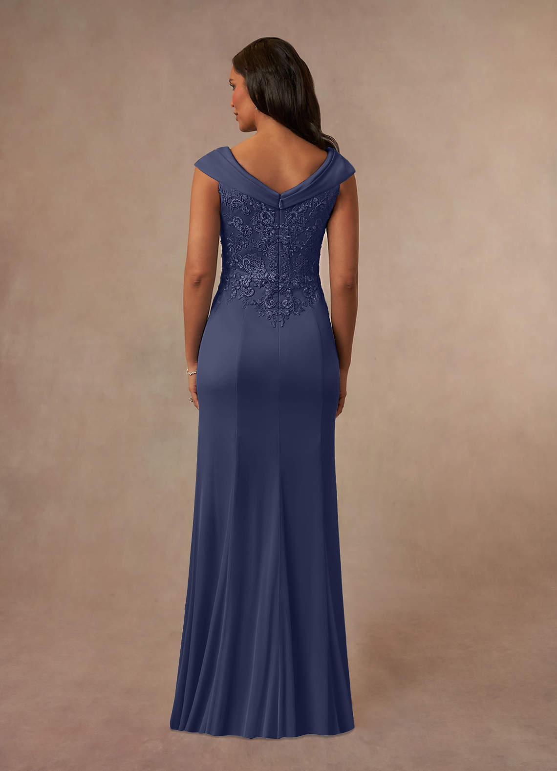 Calathea A-Line V-Neck Lace and Mesh Mother of the Bride Dress in Stormy