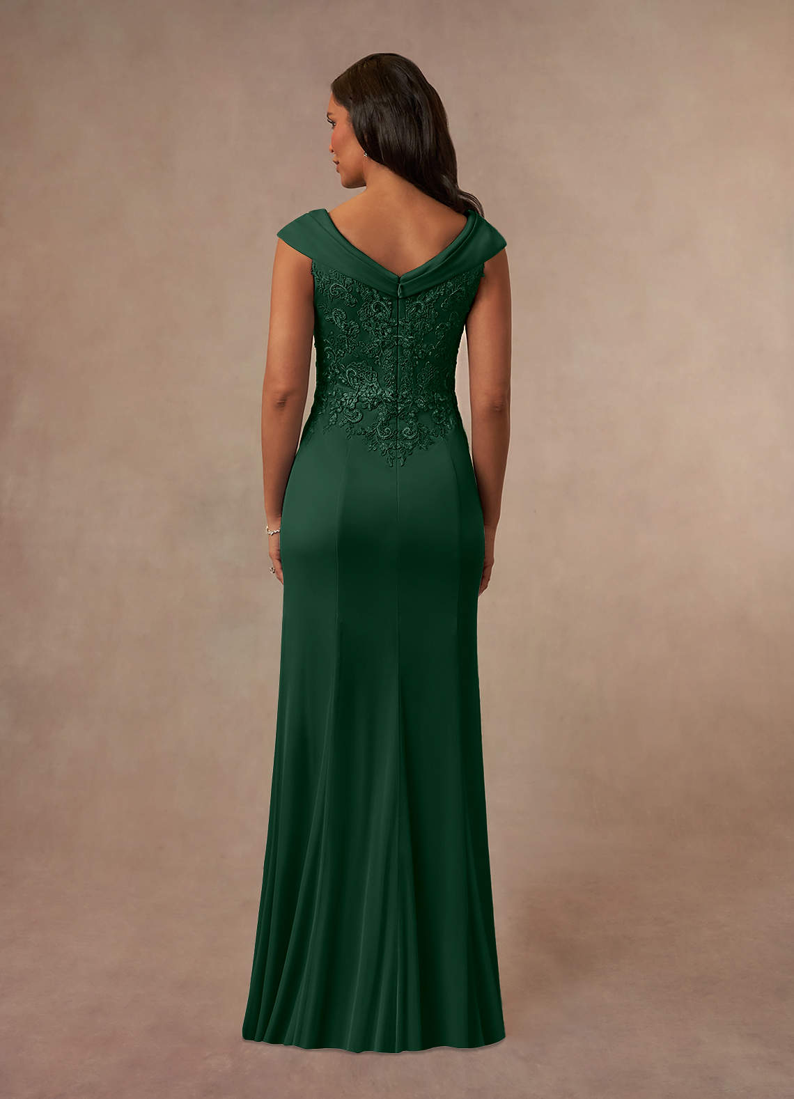 Calathea A-Line V-Neck Lace and Mesh Mother of the Bride Dress in Dark Green