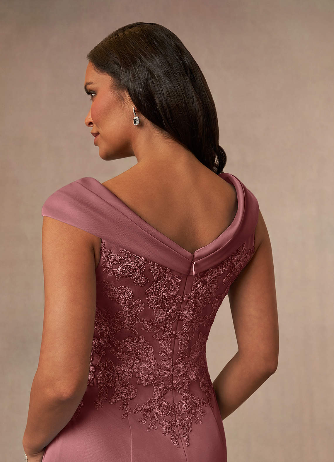 Calathea A-Line V-Neck Lace and Mesh Mother of the Bride Dress in Desert Rose