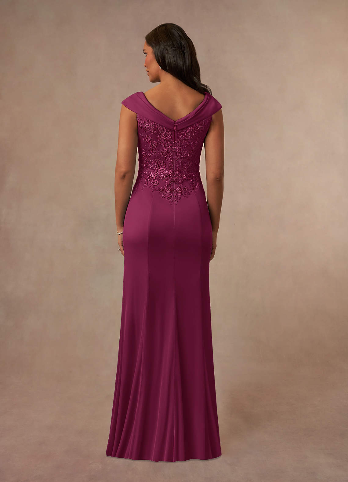 Calathea A-Line V-Neck Lace and Mesh Mother of the Bride Dress in Mulberry