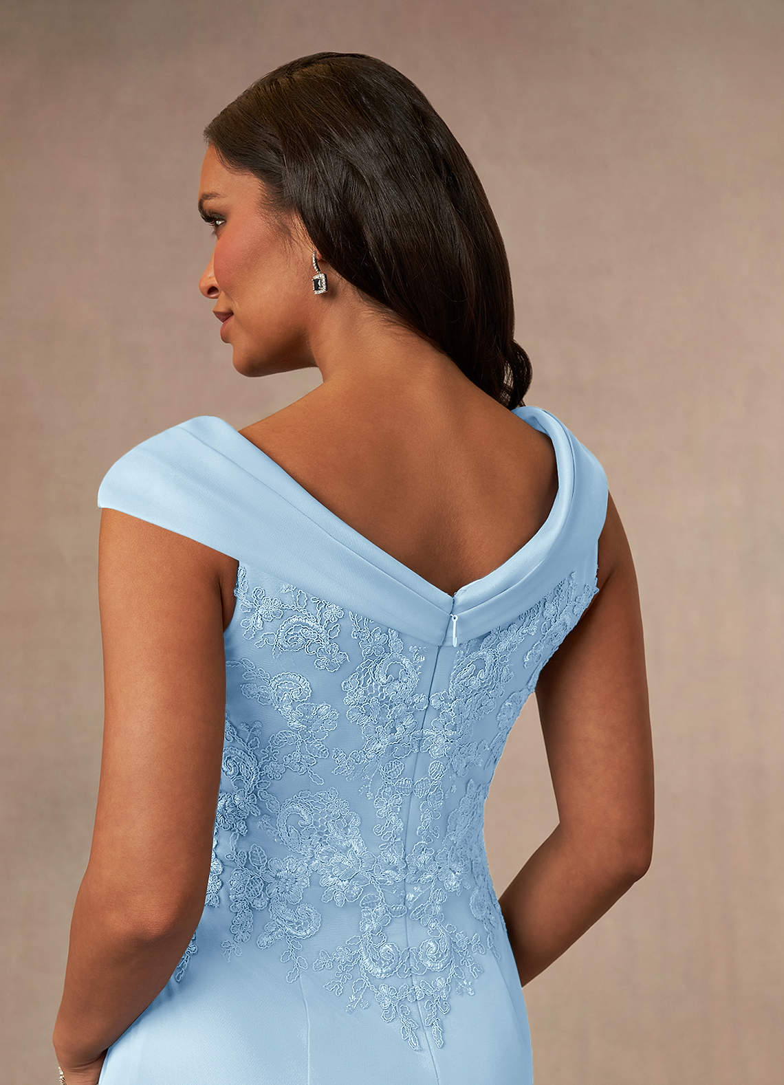 Calathea A-Line V-Neck Lace and Mesh Mother of the Bride Dress in Sky Blue