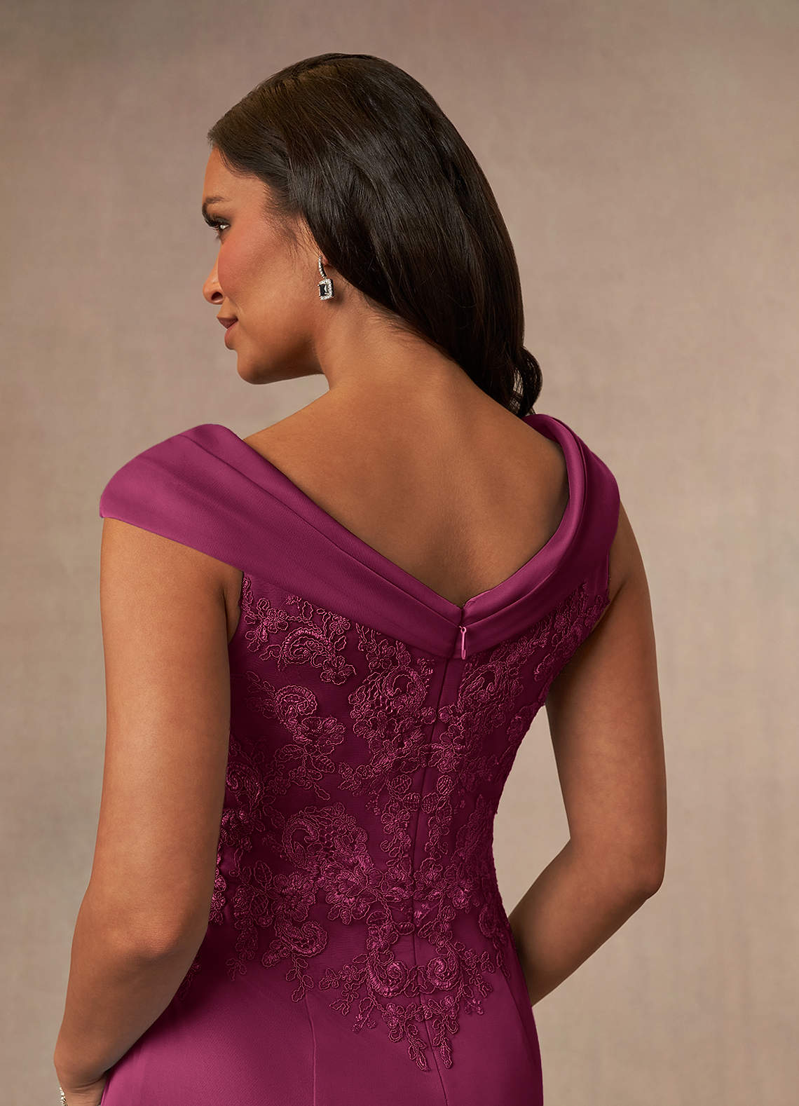 Calathea A-Line V-Neck Lace and Mesh Mother of the Bride Dress in Mulberry