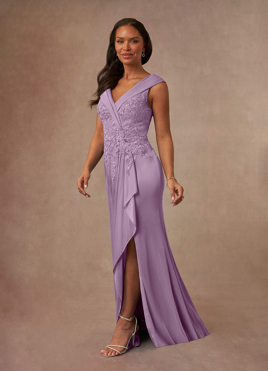 Calathea A-Line V-Neck Lace and Mesh Mother of the Bride Dress in Wisteria