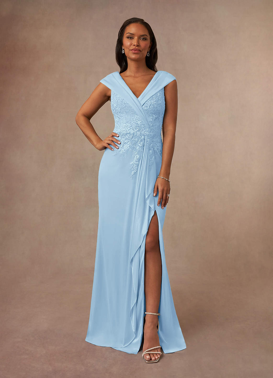 Calathea A-Line V-Neck Lace and Mesh Mother of the Bride Dress in Sky Blue