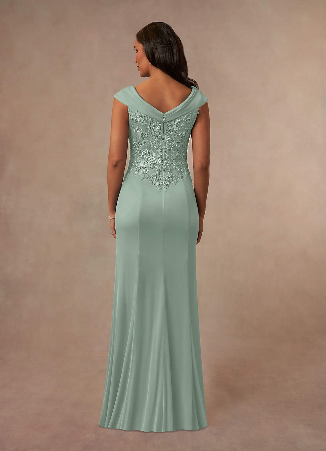 Calathea A-Line V-Neck Lace and Mesh Mother of the Bride Dress in Agave