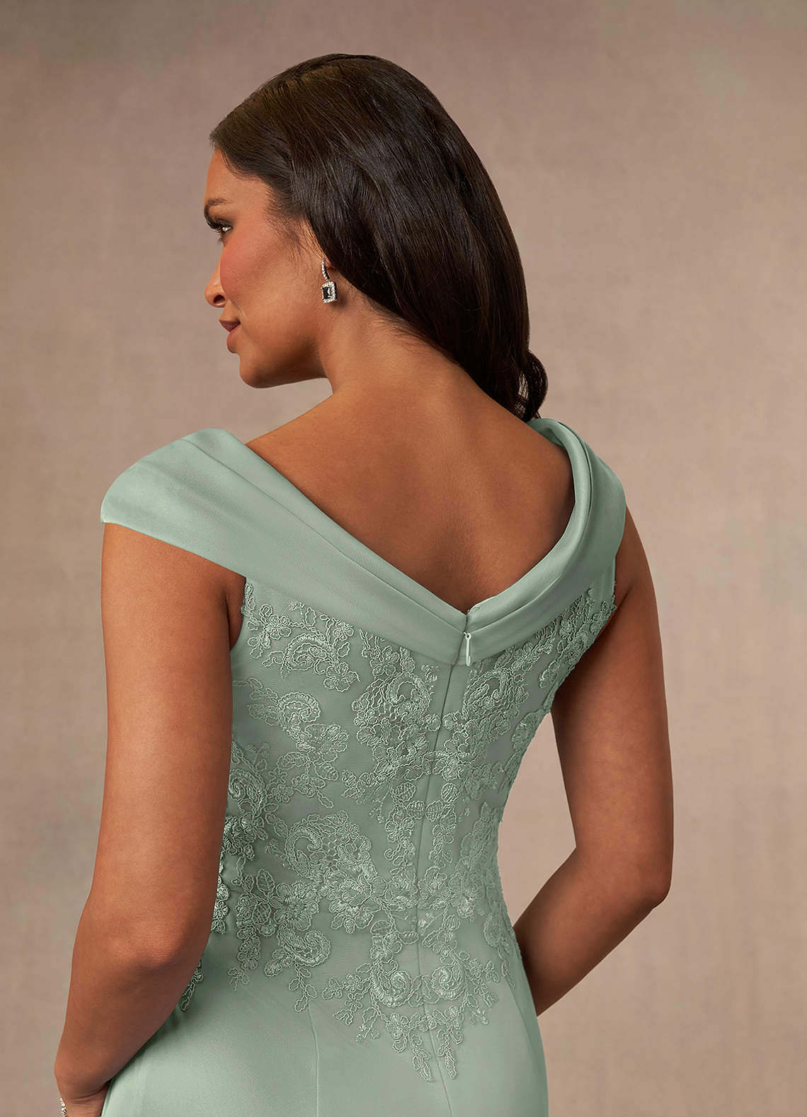 Calathea A-Line V-Neck Lace and Mesh Mother of the Bride Dress in Dusty Sage