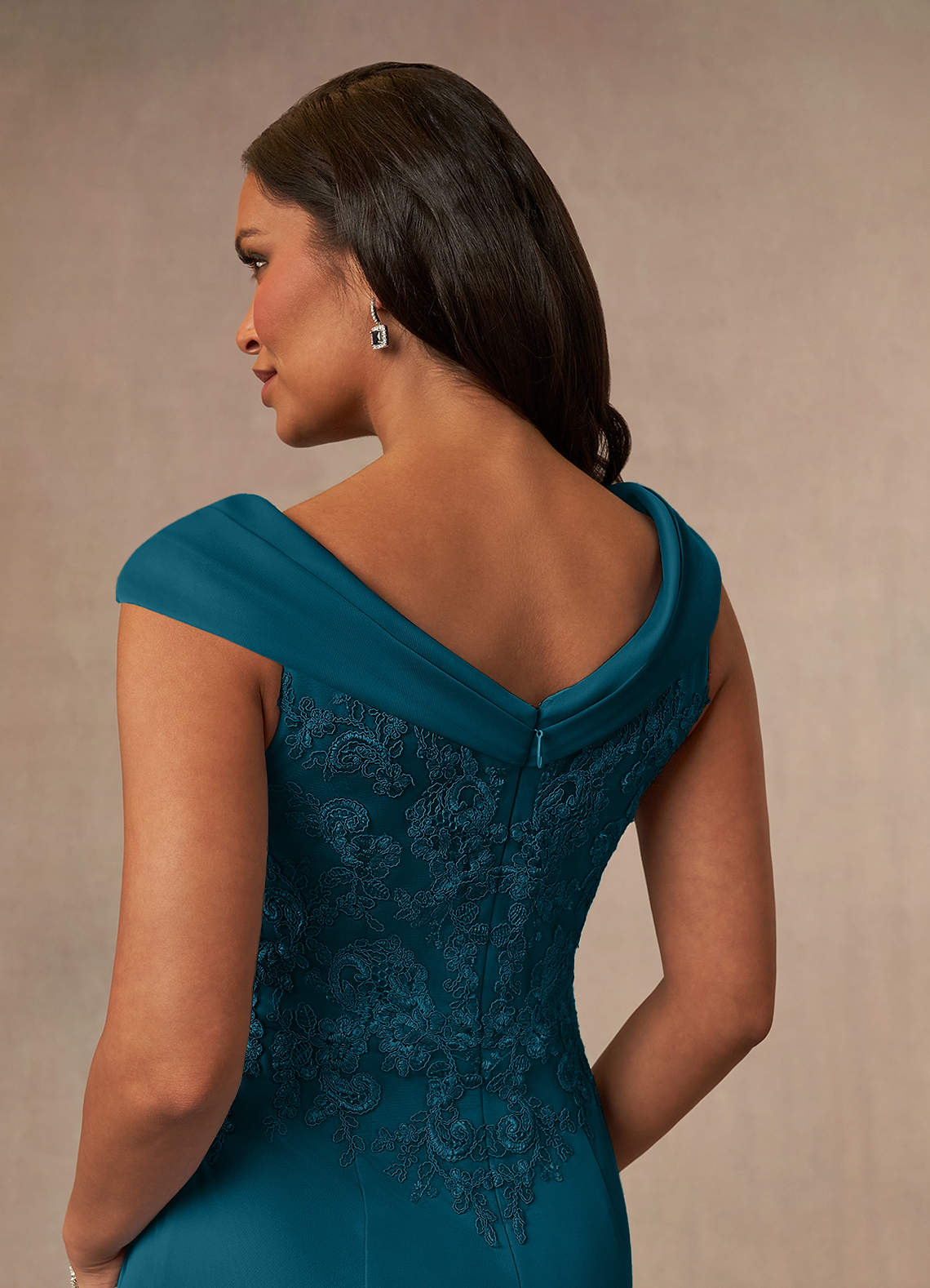 Calathea A-Line V-Neck Lace and Mesh Mother of the Bride Dress in Ink Blue
