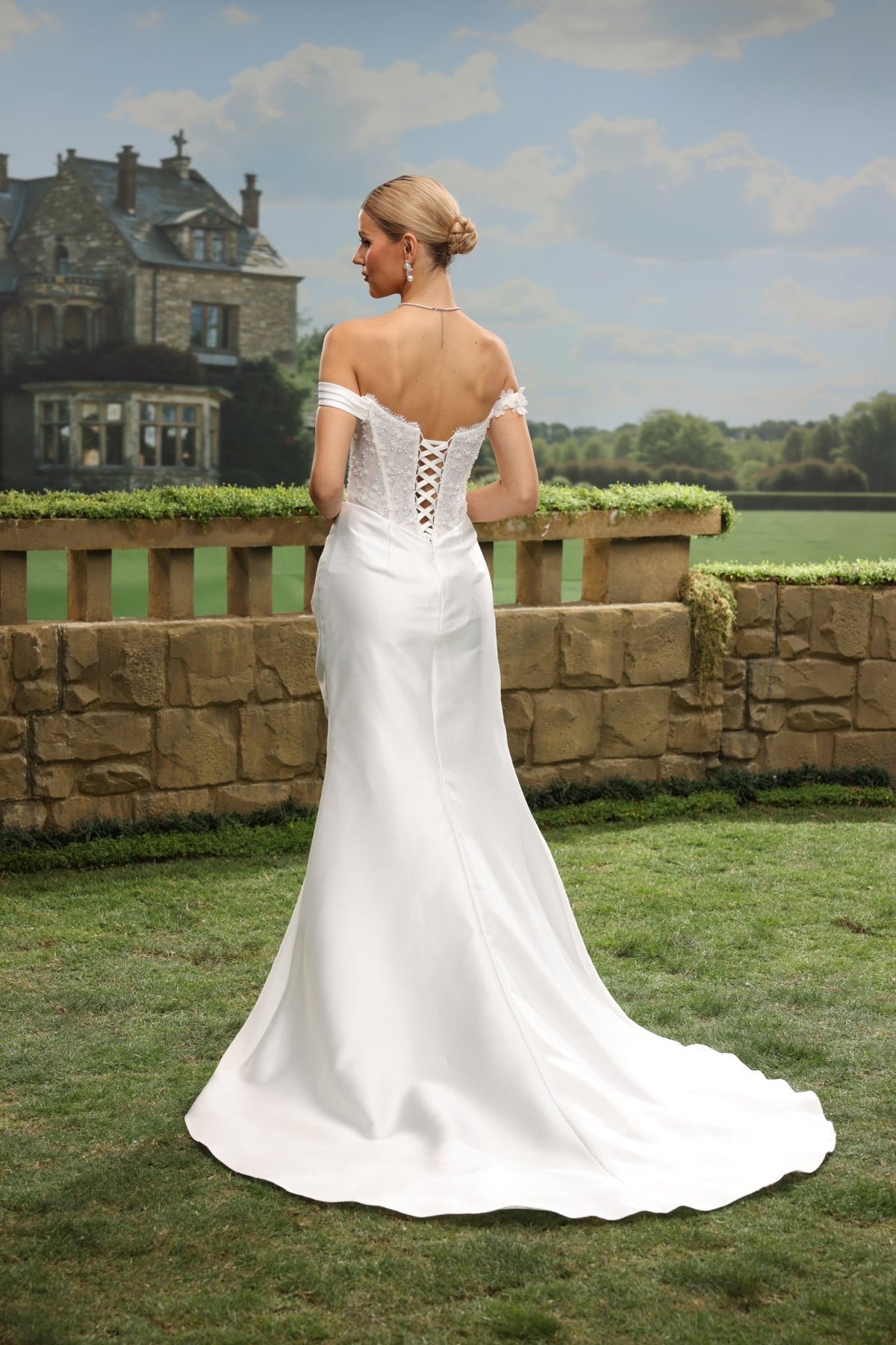 Calia Sheath Off-the-Shoulder Sweetheart wedding dress — back view