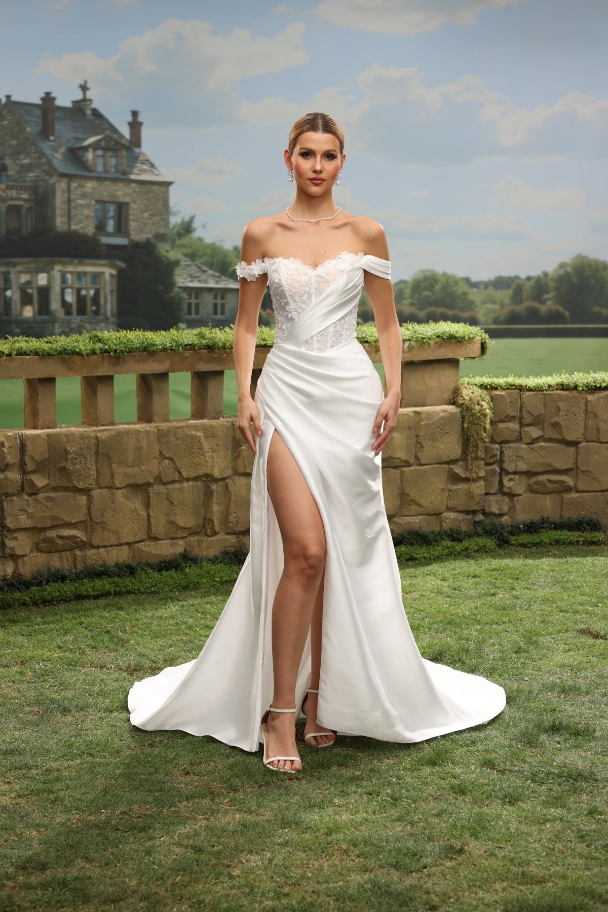 Calia Sheath Off-the-Shoulder Sweetheart wedding dress — front view