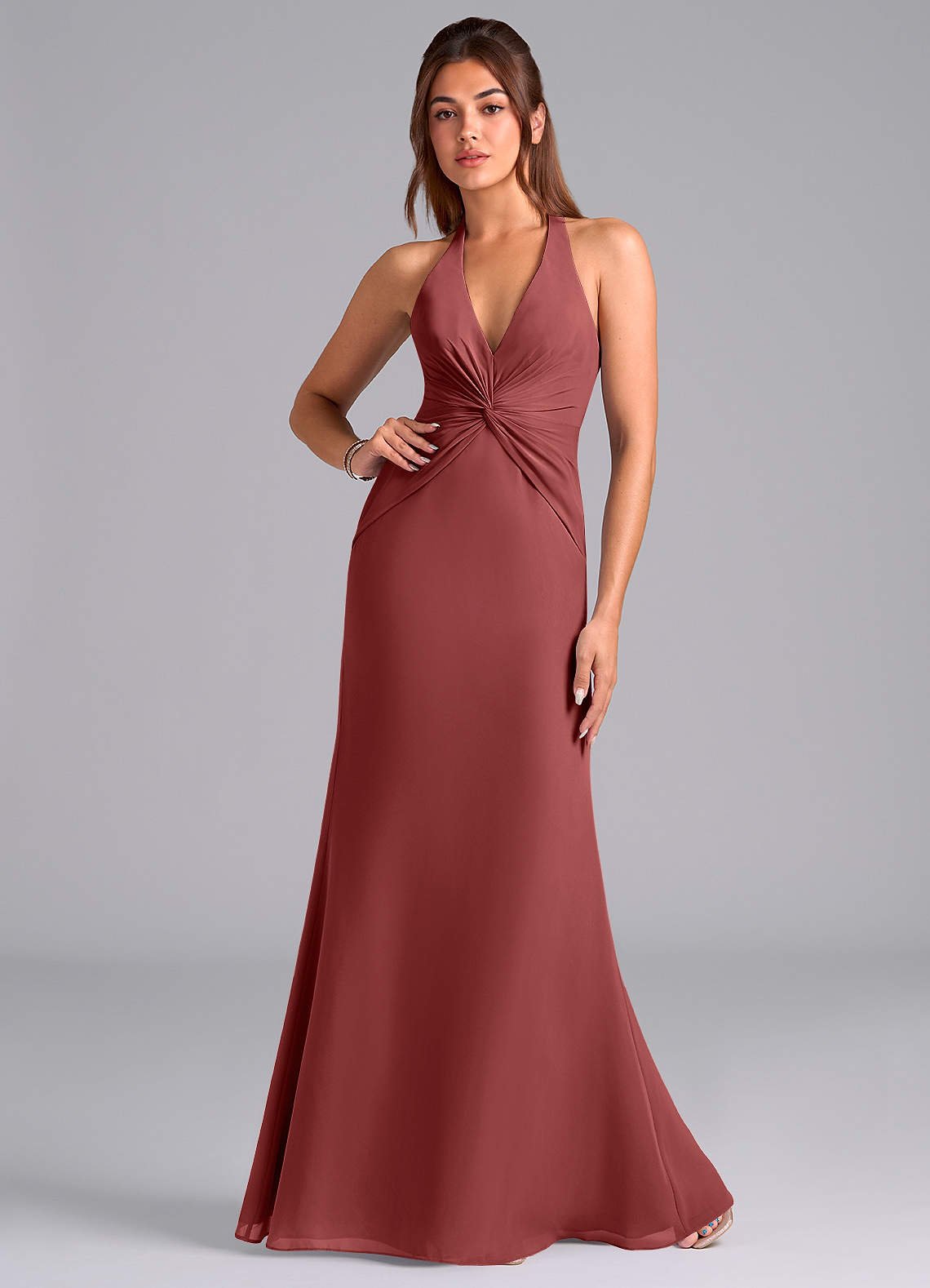 Valerie Mermaid V-Neck Chiffon Bridesmaid Dress in Terracotta