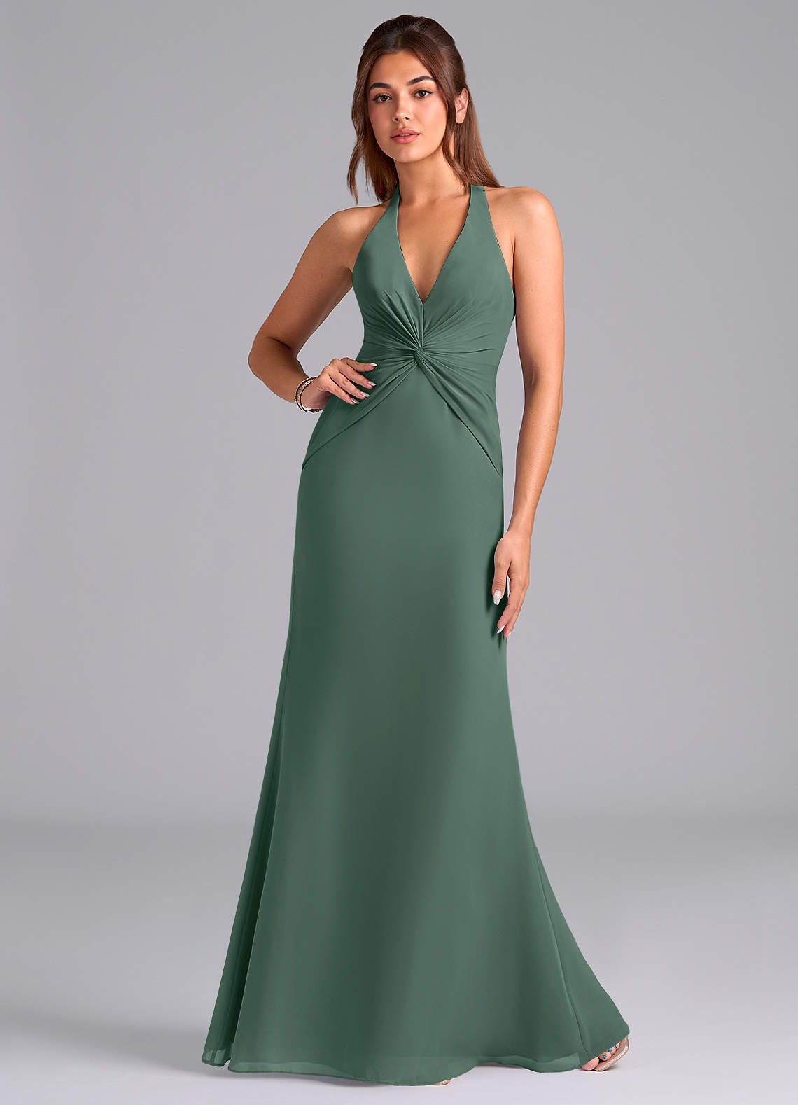 Valerie Mermaid V-Neck Chiffon Bridesmaid Dress in Sea Moss