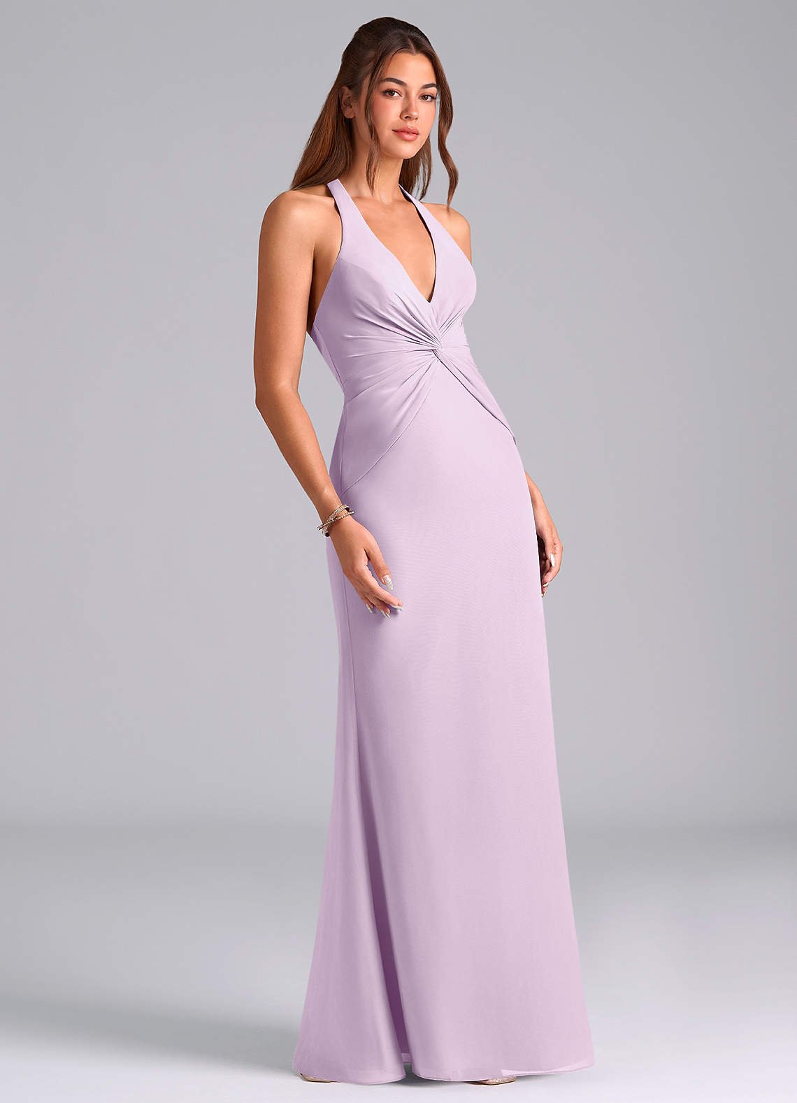 Valerie Mermaid V-Neck Chiffon Bridesmaid Dress in Frosted Lilac