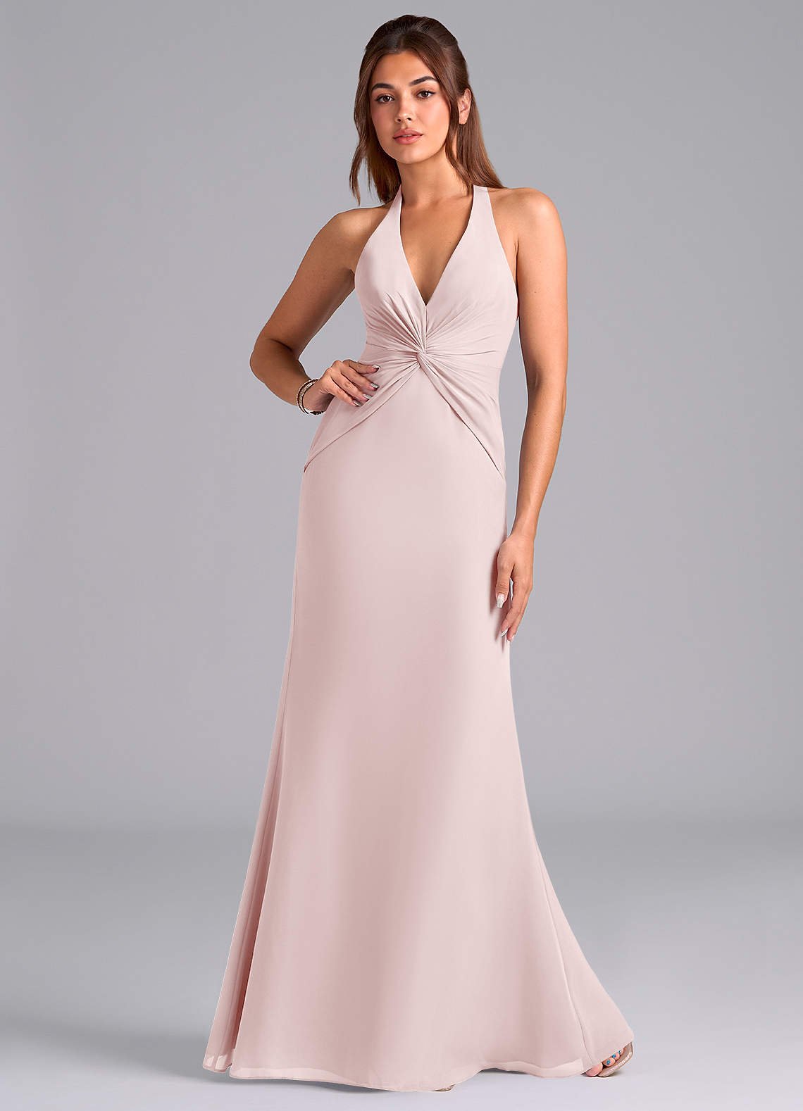 Valerie Mermaid V-Neck Chiffon Bridesmaid Dress in Blushing Pink