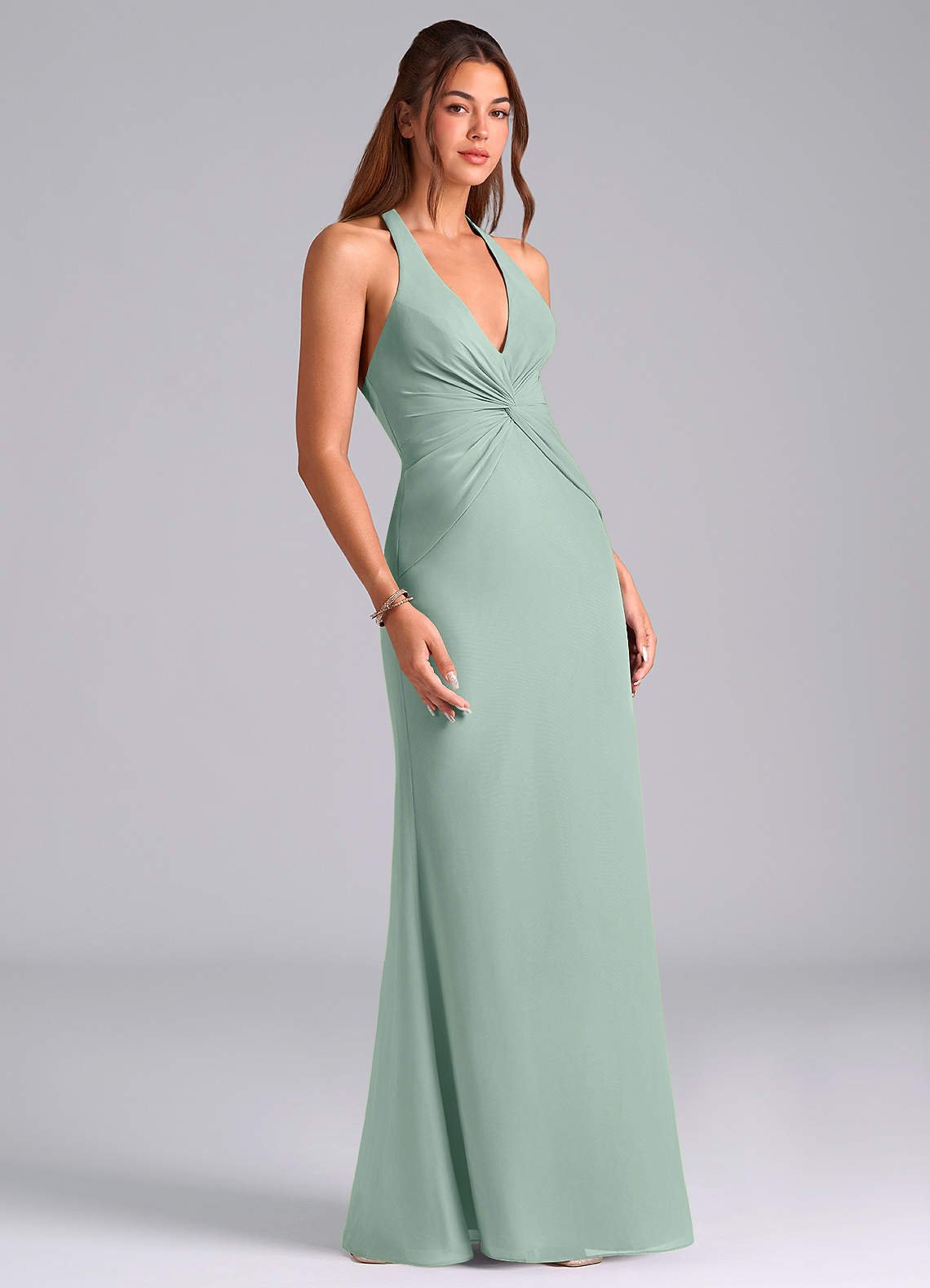 Valerie Mermaid V-Neck Chiffon Bridesmaid Dress in Agave