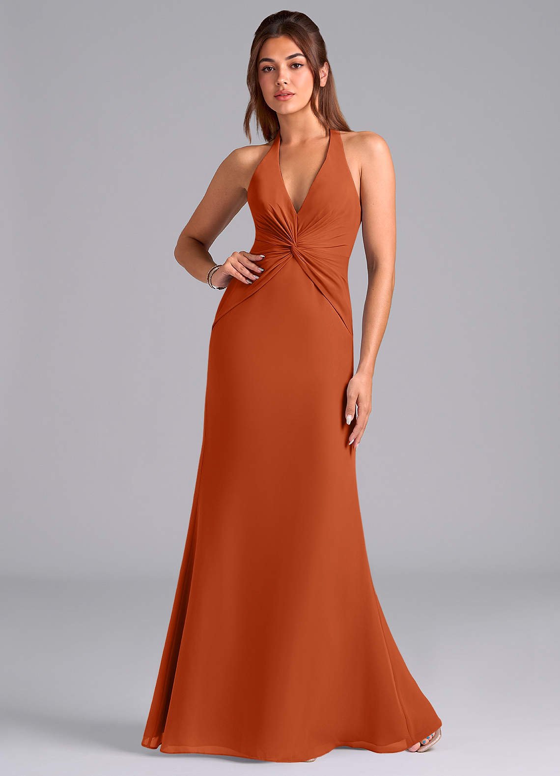Valerie Mermaid V-Neck Chiffon Bridesmaid Dress in Burnt Orange