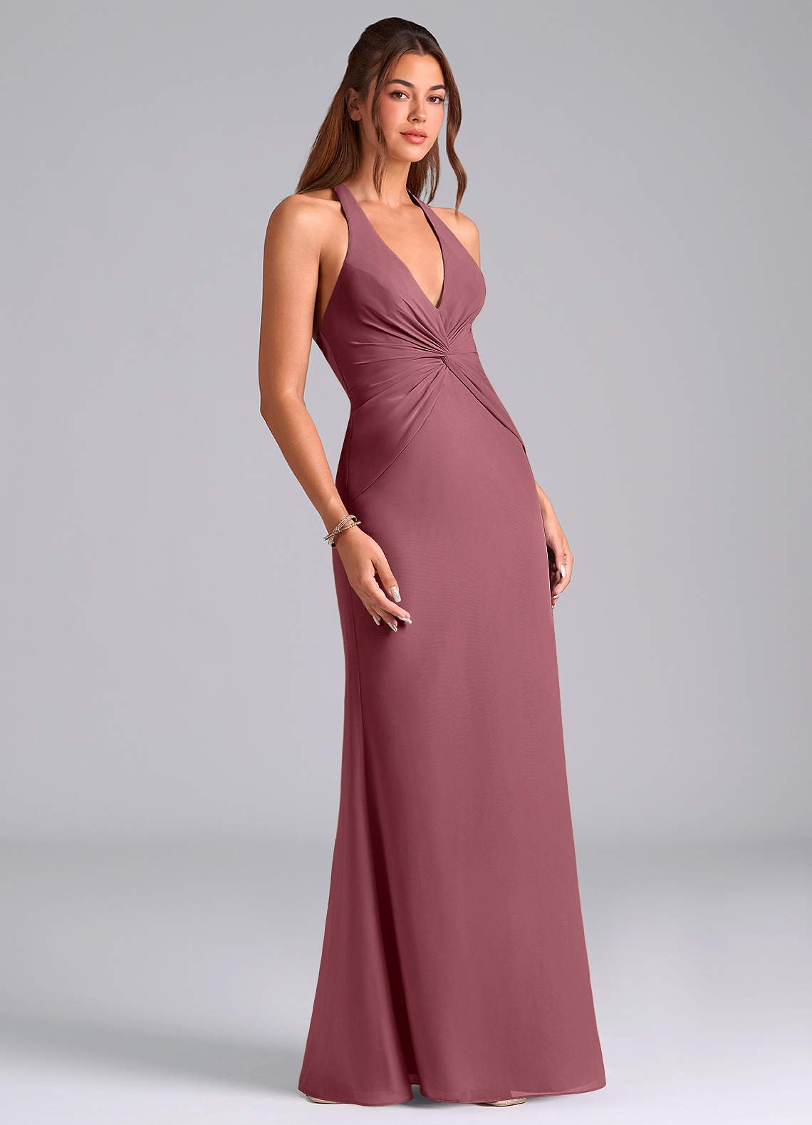 Valerie Mermaid V-Neck Chiffon Bridesmaid Dress in Desert Rose