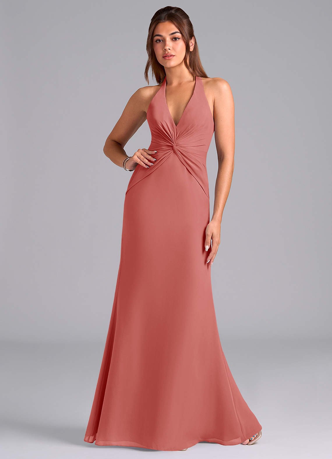 Valerie Mermaid V-Neck Chiffon Bridesmaid Dress in Antique Rose