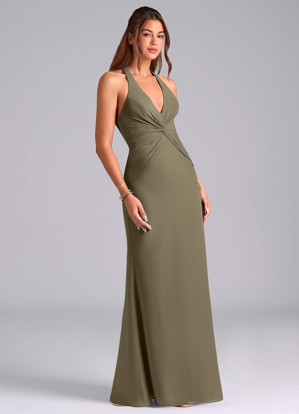 Valerie Mermaid V-Neck Chiffon Bridesmaid Dress in Willow Green