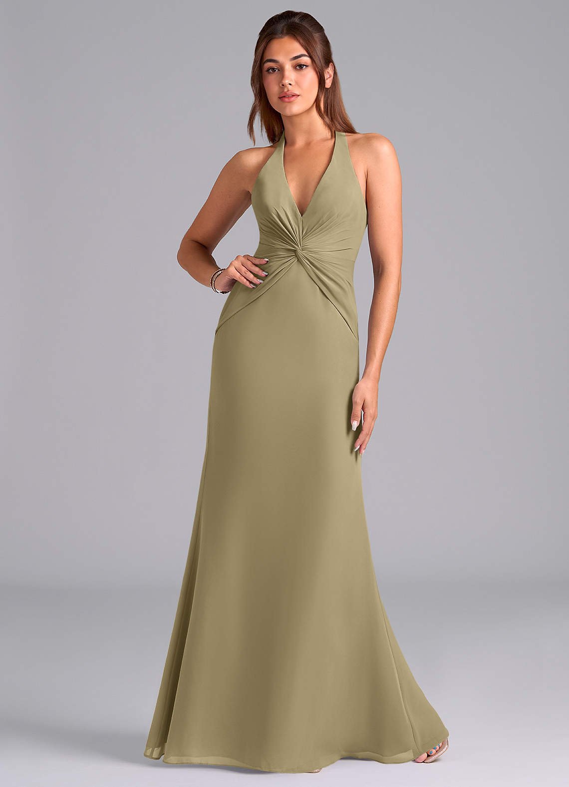 Valerie Mermaid V-Neck Chiffon Bridesmaid Dress in Moss Green