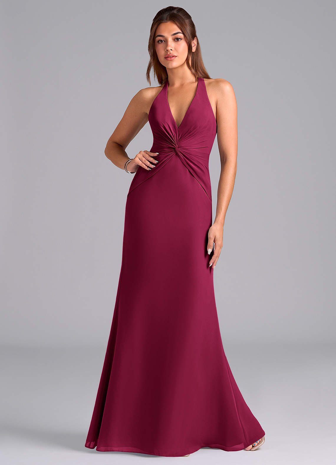 Valerie Mermaid V-Neck Chiffon Bridesmaid Dress in Burgundy