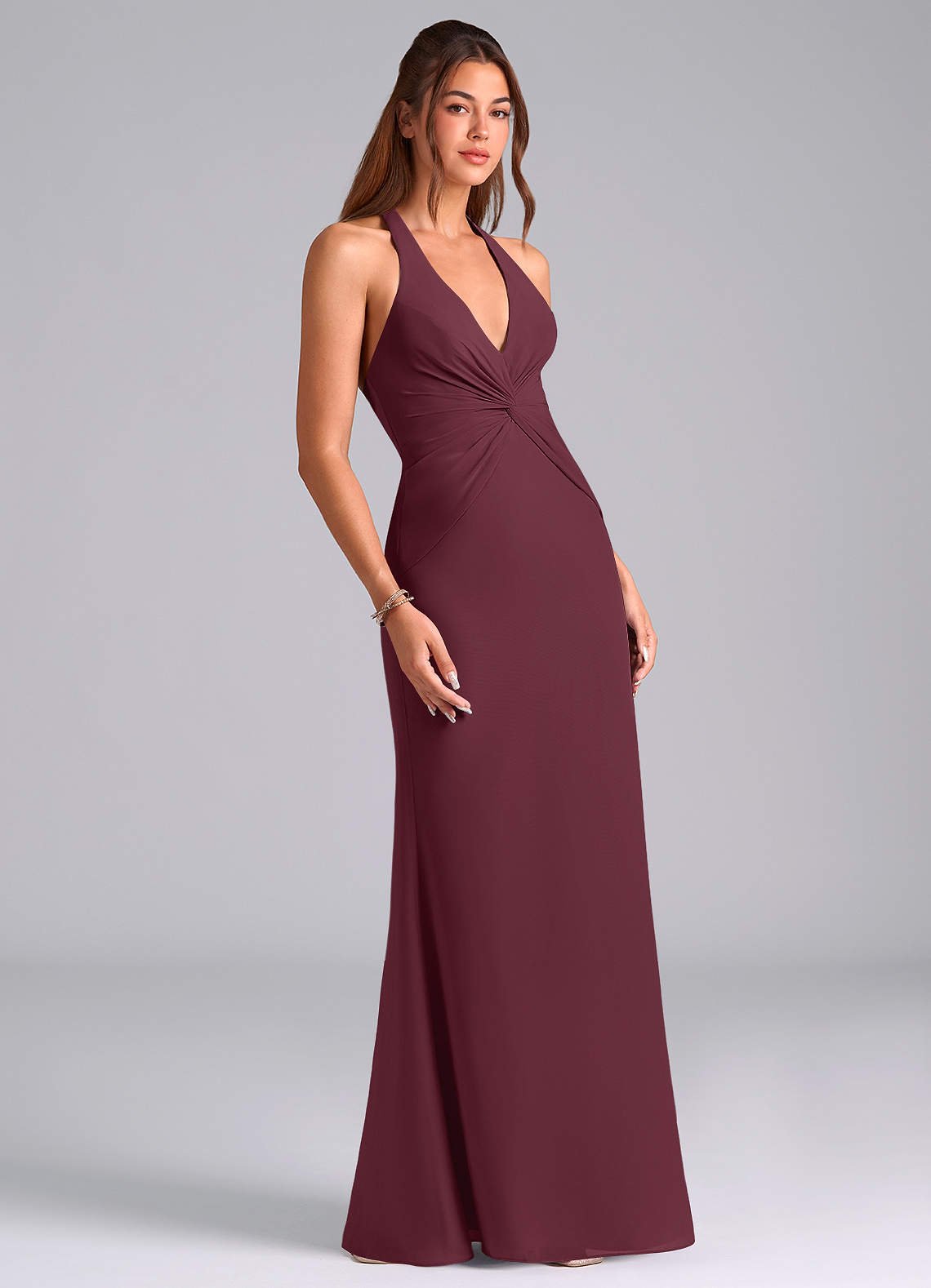 Valerie Mermaid V-Neck Chiffon Bridesmaid Dress in Cabernet