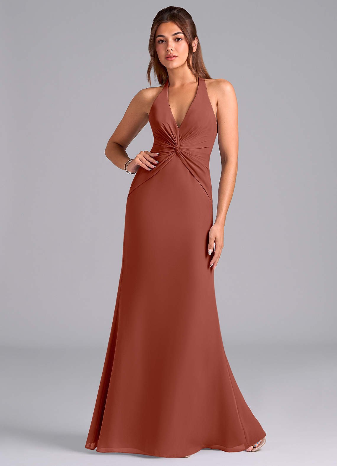 Valerie Mermaid V-Neck Chiffon Bridesmaid Dress in Auburn