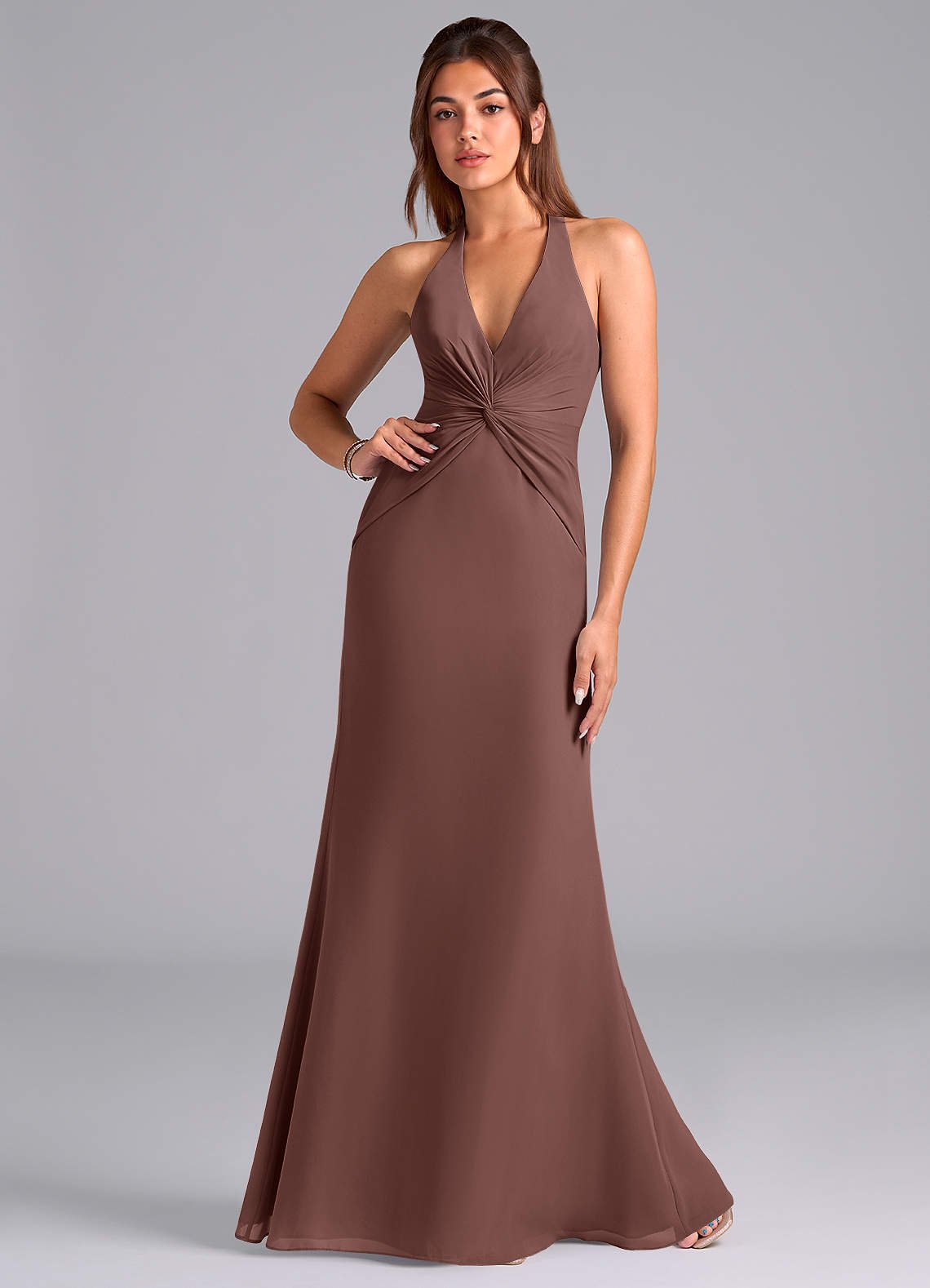 Valerie Mermaid V-Neck Chiffon Bridesmaid Dress in Espresso