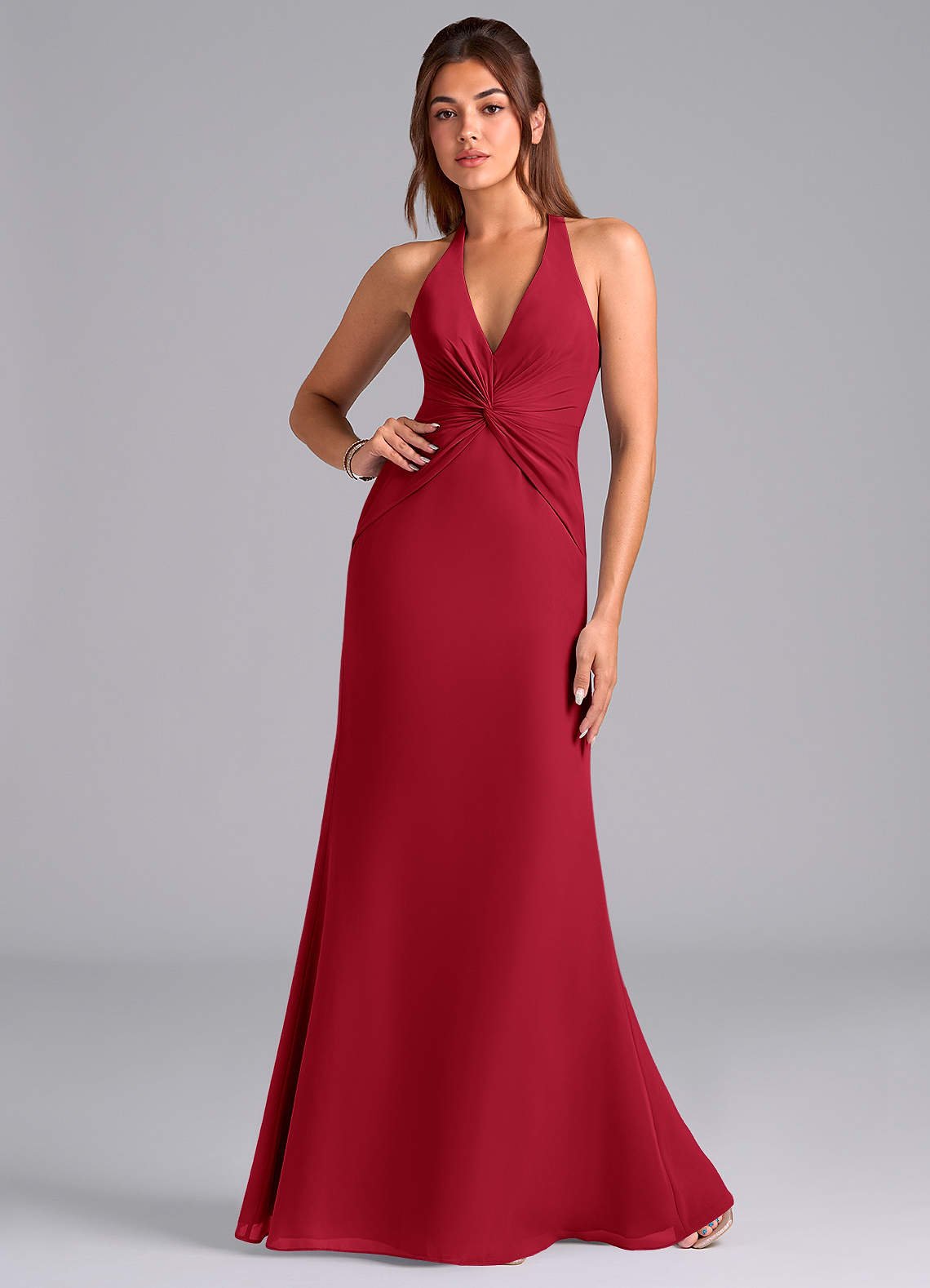 Valerie Mermaid V-Neck Chiffon Bridesmaid Dress in Scarlet