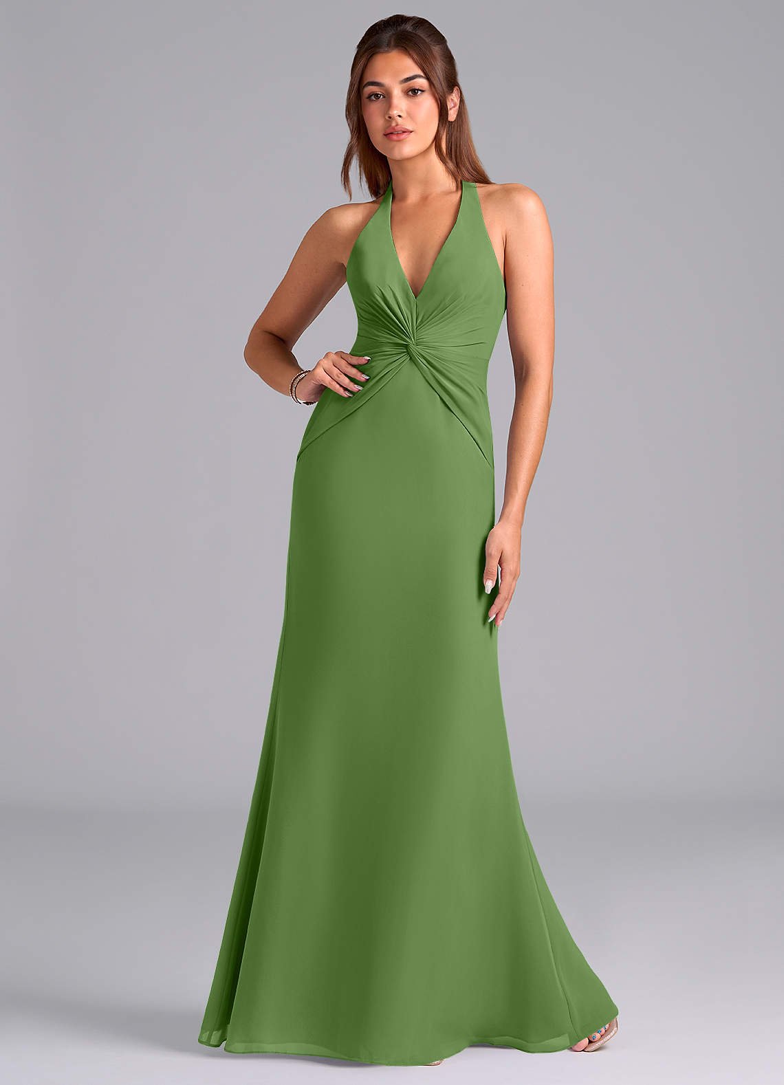 Valerie Mermaid V-Neck Chiffon Bridesmaid Dress in Basil