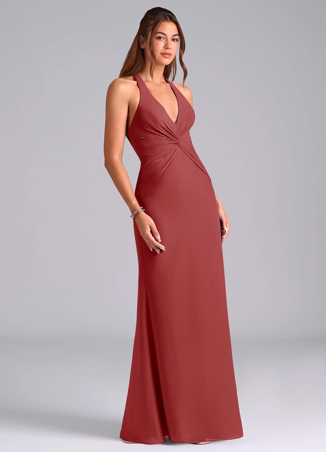 Valerie Mermaid V-Neck Chiffon Bridesmaid Dress in Rust