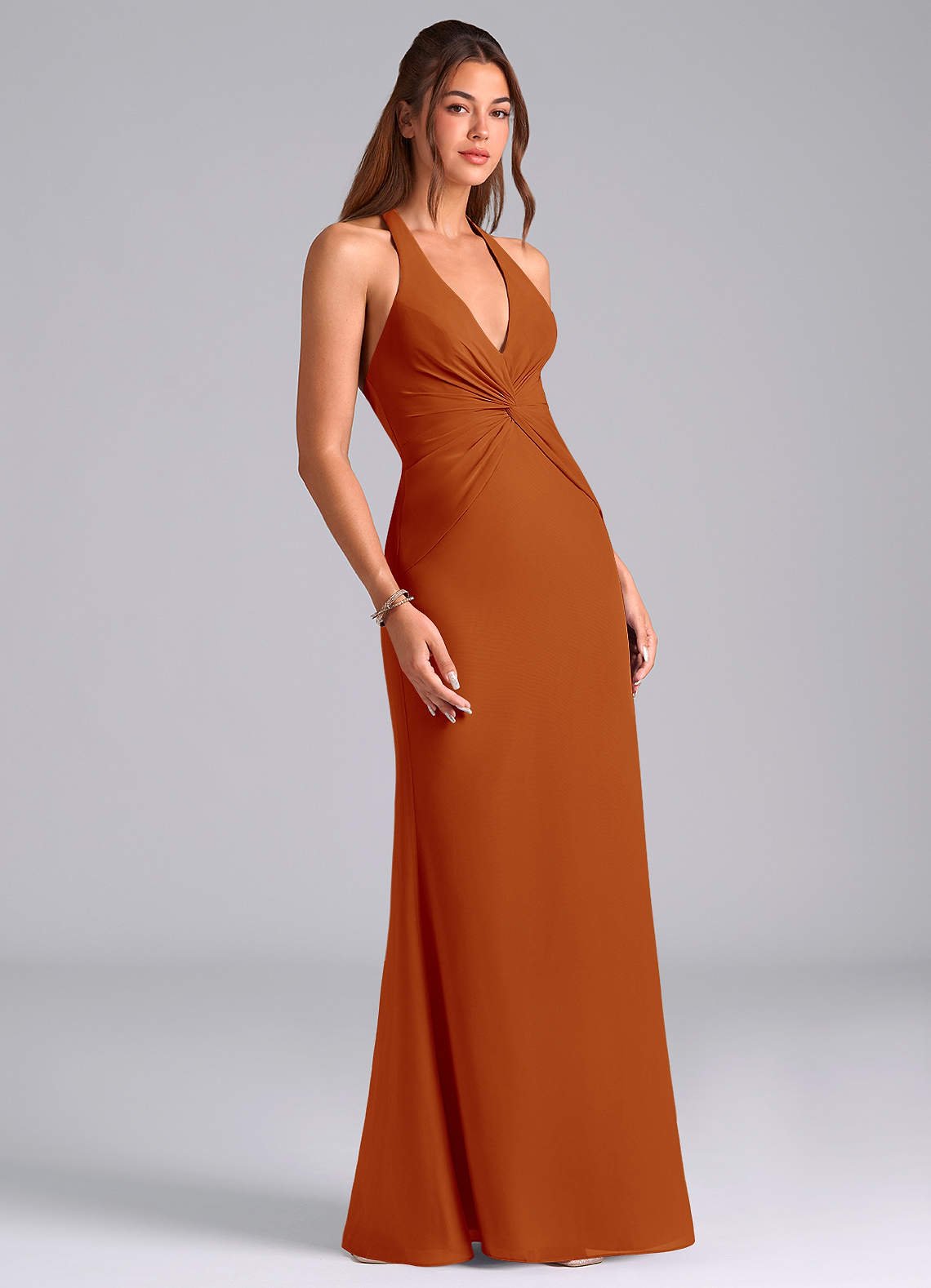 Valerie Mermaid V-Neck Chiffon Bridesmaid Dress in Paprika