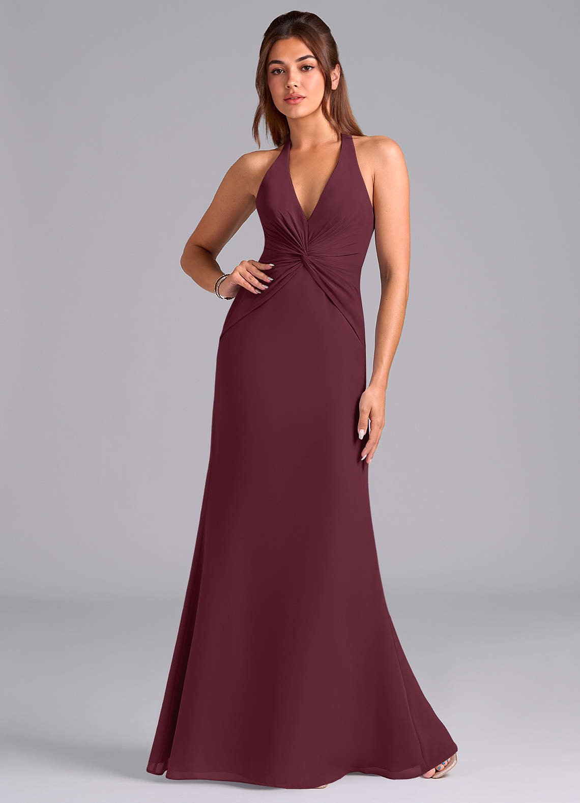 Valerie Mermaid V-Neck Chiffon Bridesmaid Dress in Cabernet