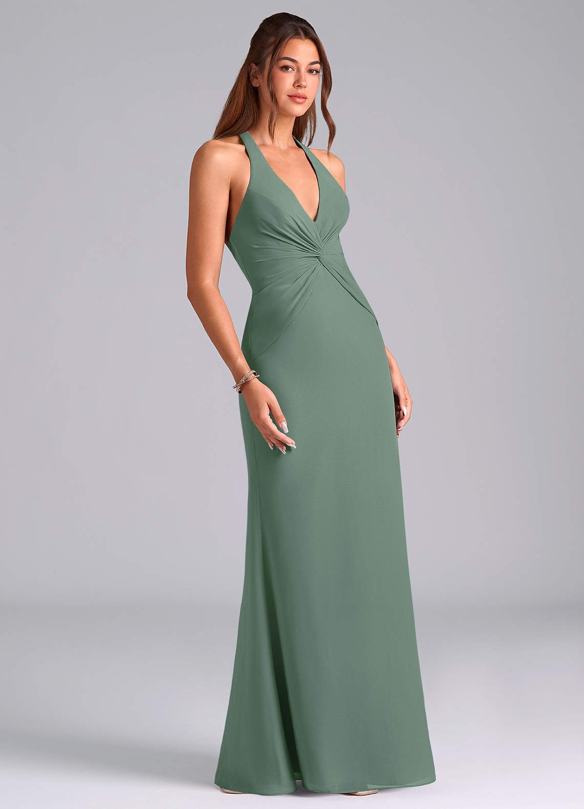 Valerie Mermaid V-Neck Chiffon Bridesmaid Dress in Eucalyptus