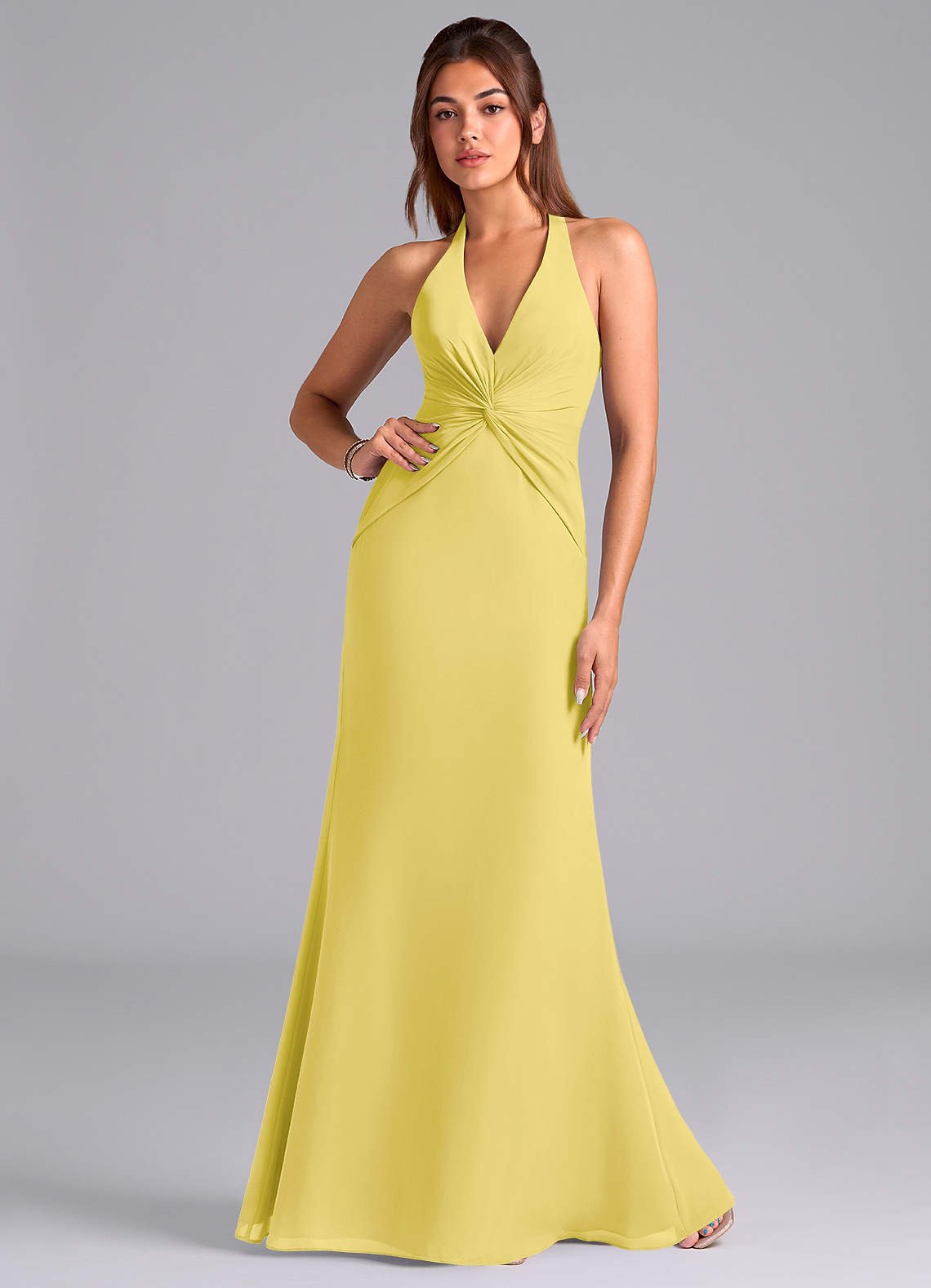 Valerie Mermaid V-Neck Chiffon Bridesmaid Dress in Canary