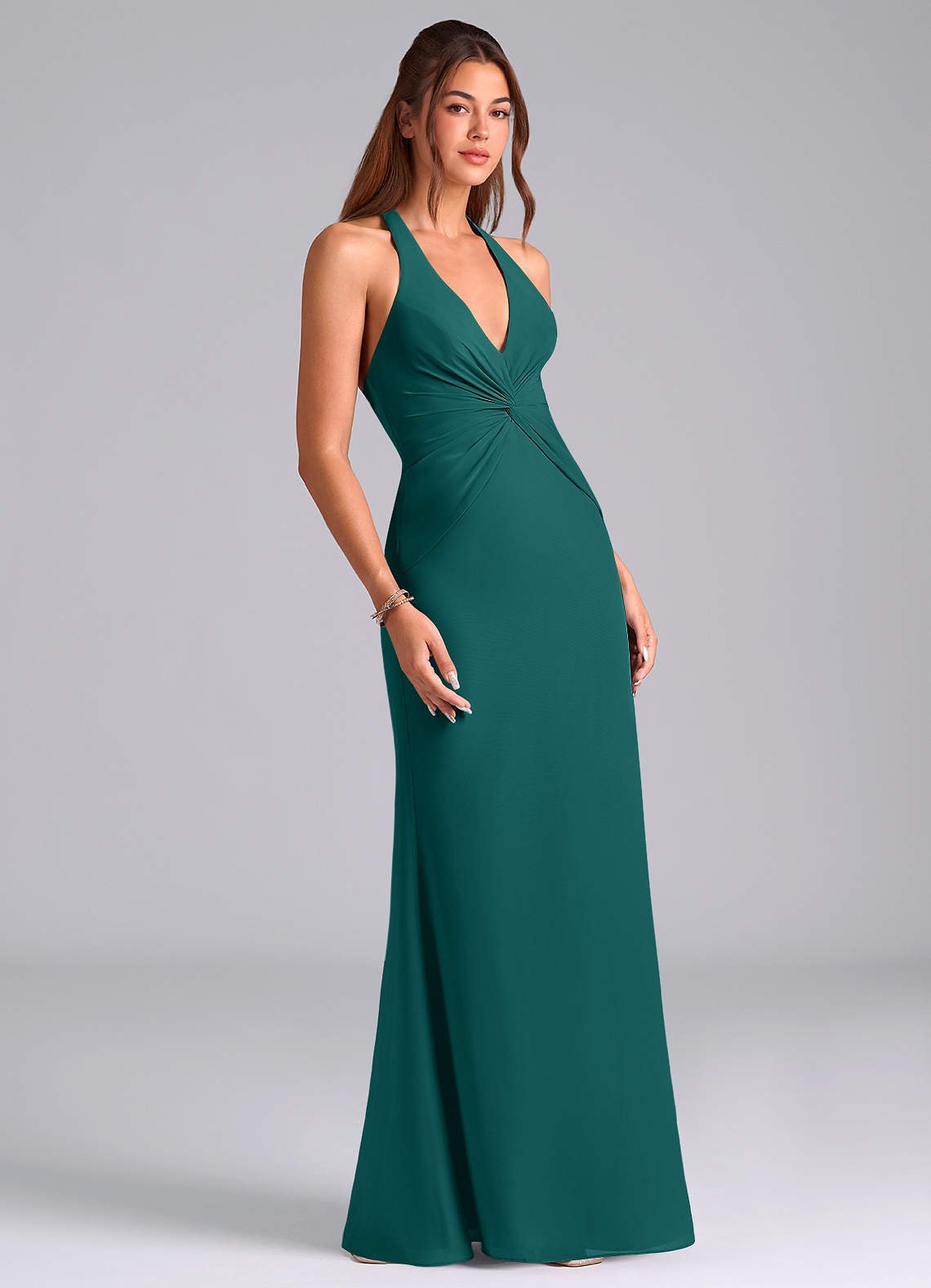 Valerie Mermaid V-Neck Chiffon Bridesmaid Dress in Peacock