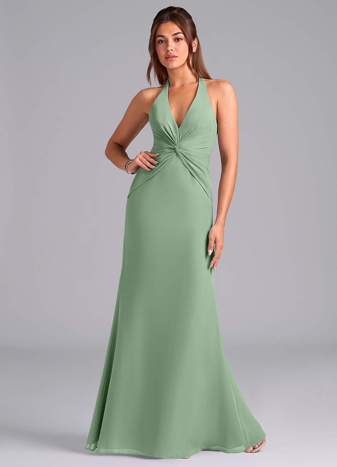 Valerie Mermaid V-Neck Chiffon Bridesmaid Dress in Matcha