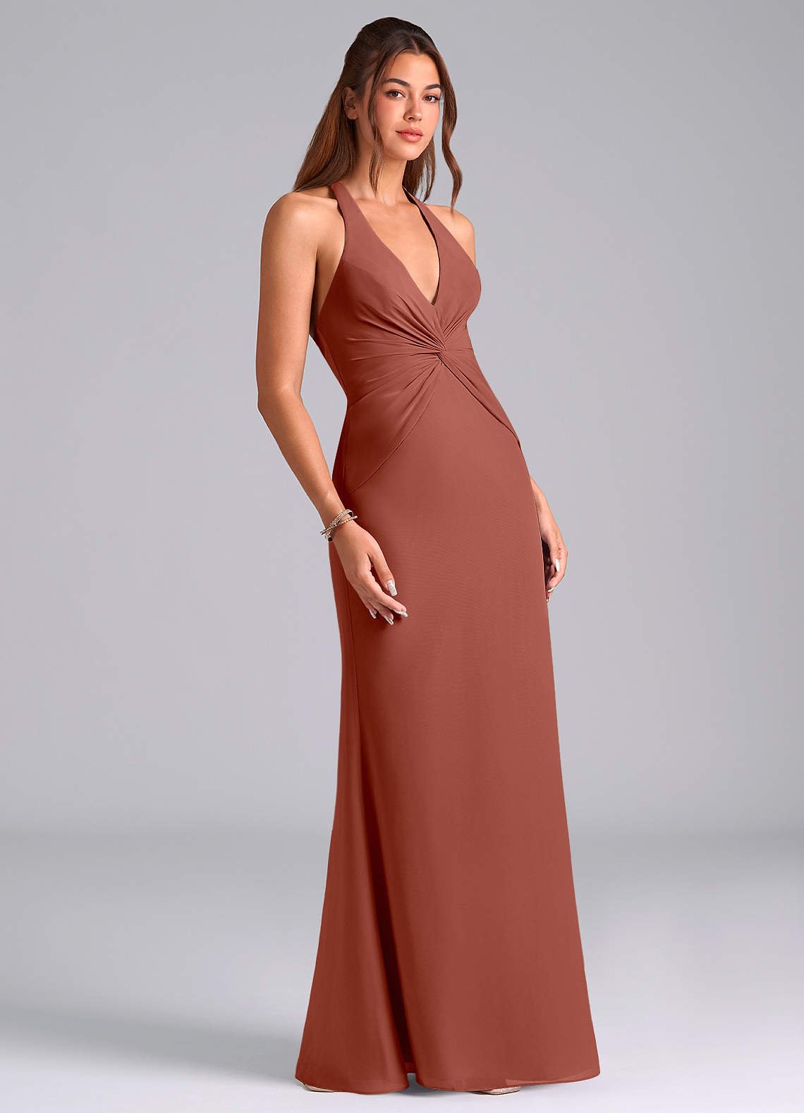 Valerie Mermaid V-Neck Chiffon Bridesmaid Dress in Auburn