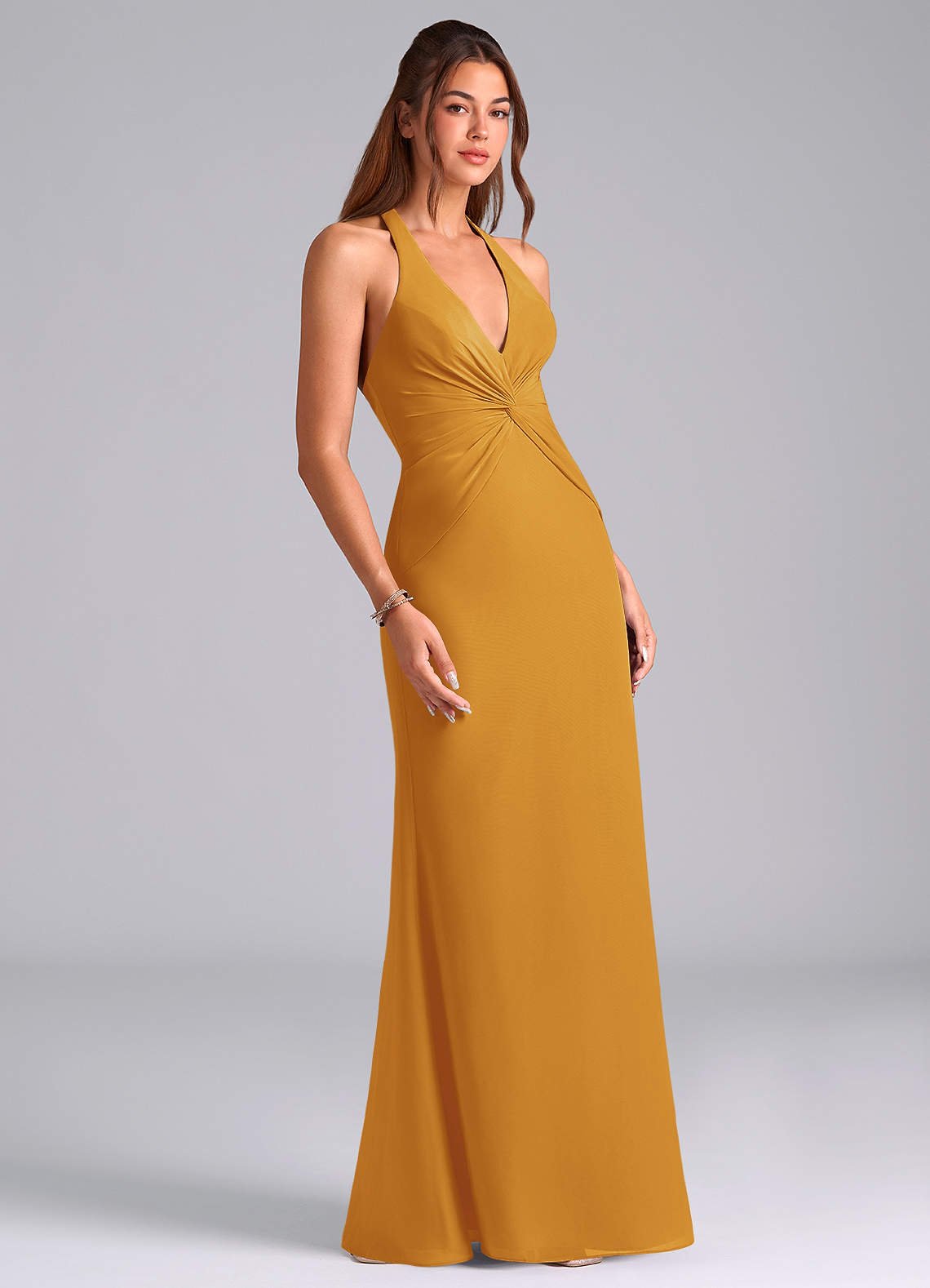 Valerie Mermaid V-Neck Chiffon Bridesmaid Dress in butterscotch