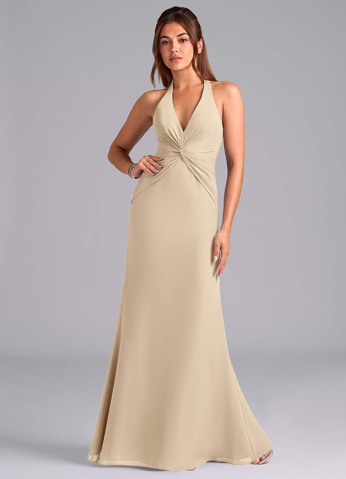 Valerie Mermaid V-Neck Chiffon Bridesmaid Dress in Champagne