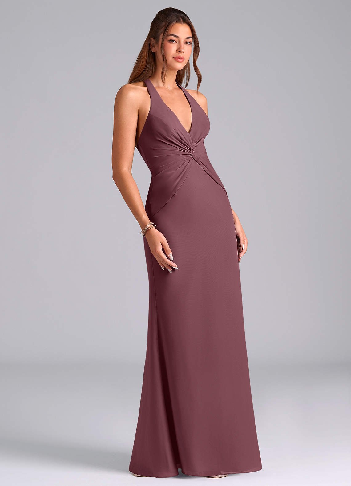 Valerie Mermaid V-Neck Chiffon Bridesmaid Dress in Sangria