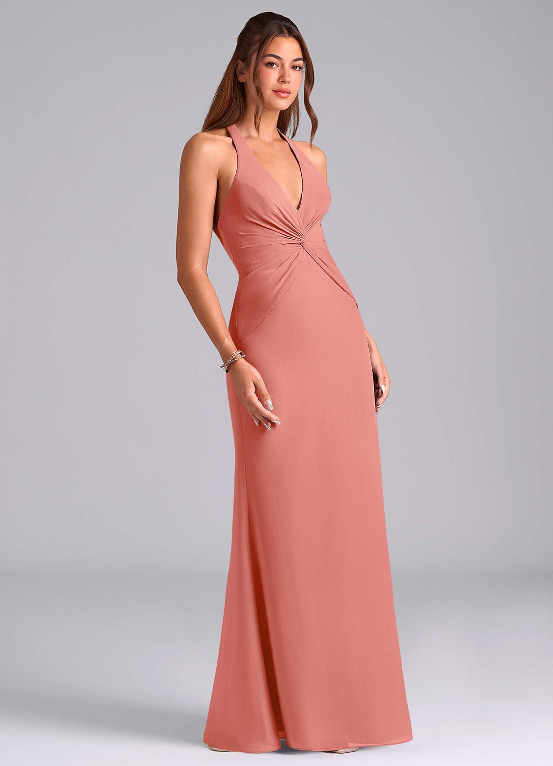Valerie Mermaid V-Neck Chiffon Bridesmaid Dress in Salmon Pink