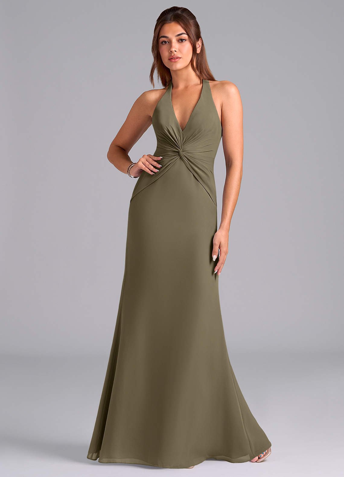 Valerie Mermaid V-Neck Chiffon Bridesmaid Dress in Willow Green