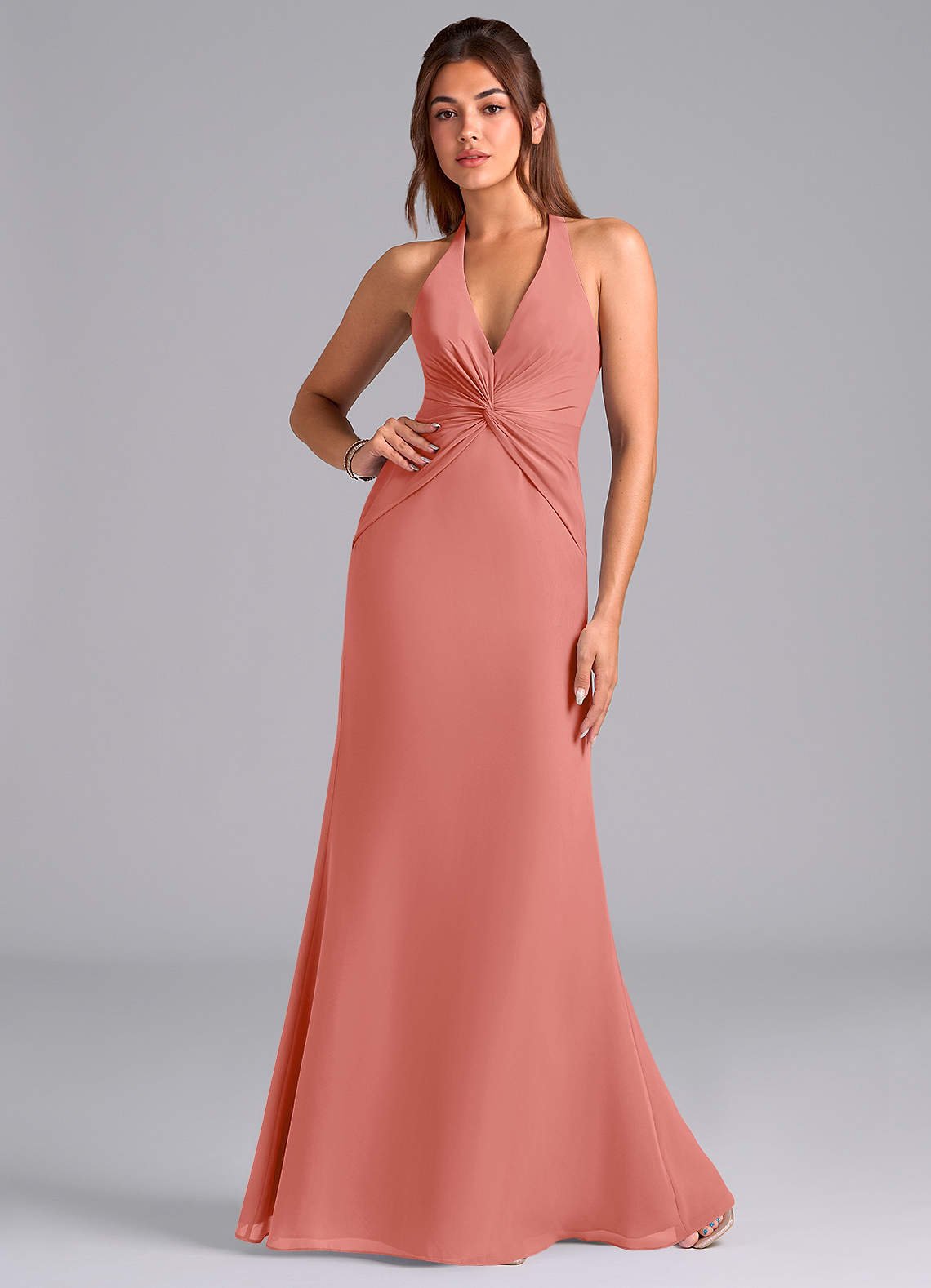 Valerie Mermaid V-Neck Chiffon Bridesmaid Dress in Salmon Pink