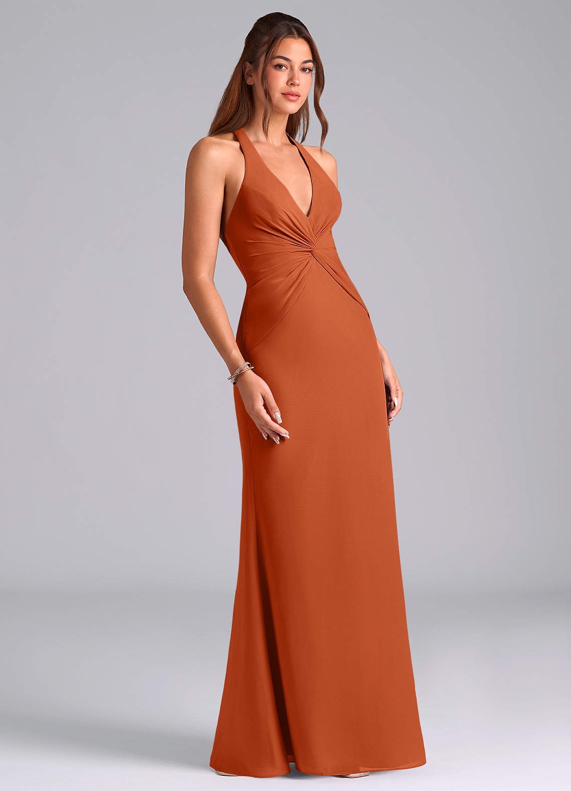 Valerie Mermaid V-Neck Chiffon Bridesmaid Dress in Burnt Orange