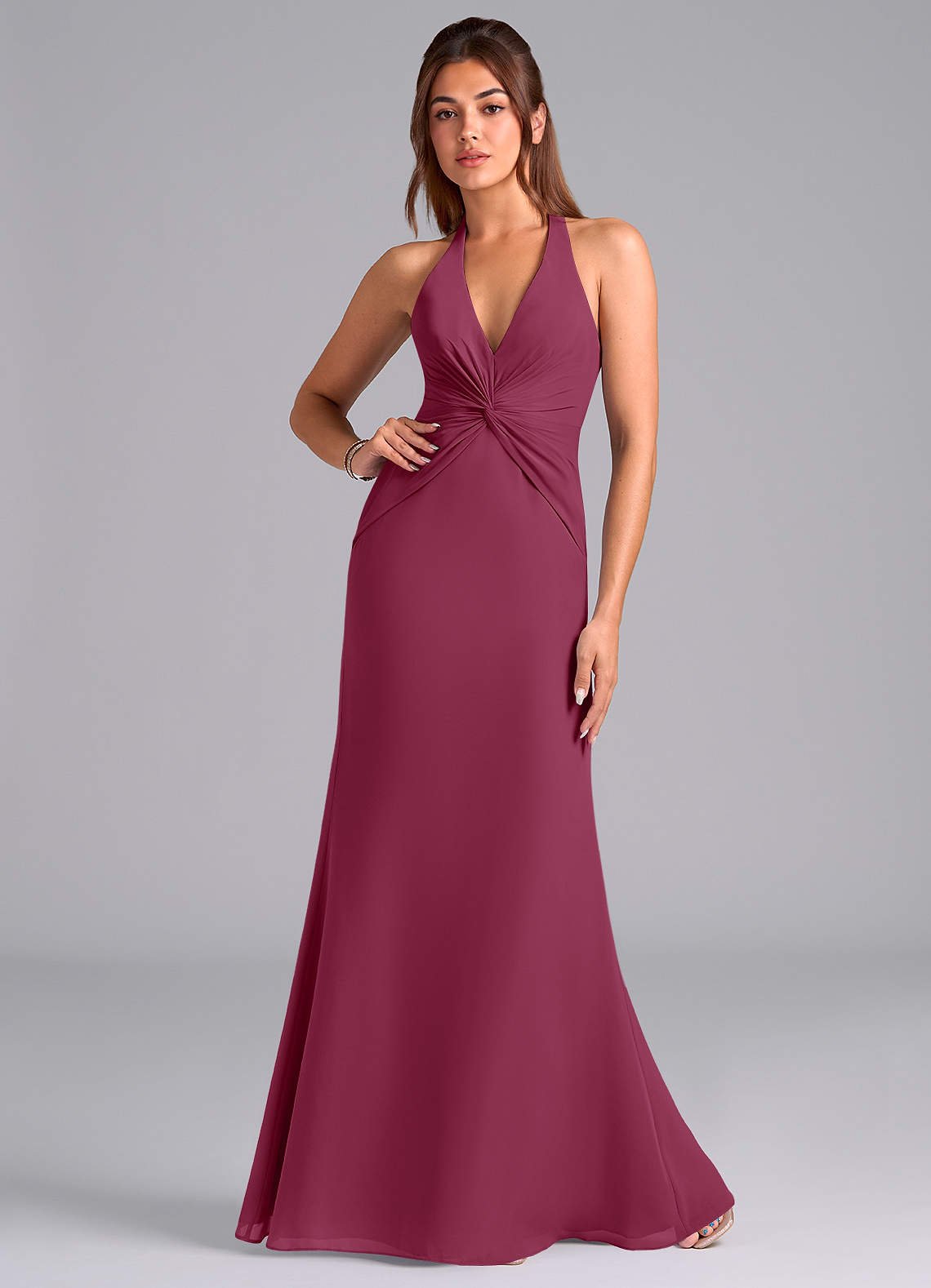 Valerie Mermaid V-Neck Chiffon Bridesmaid Dress in Mulberry