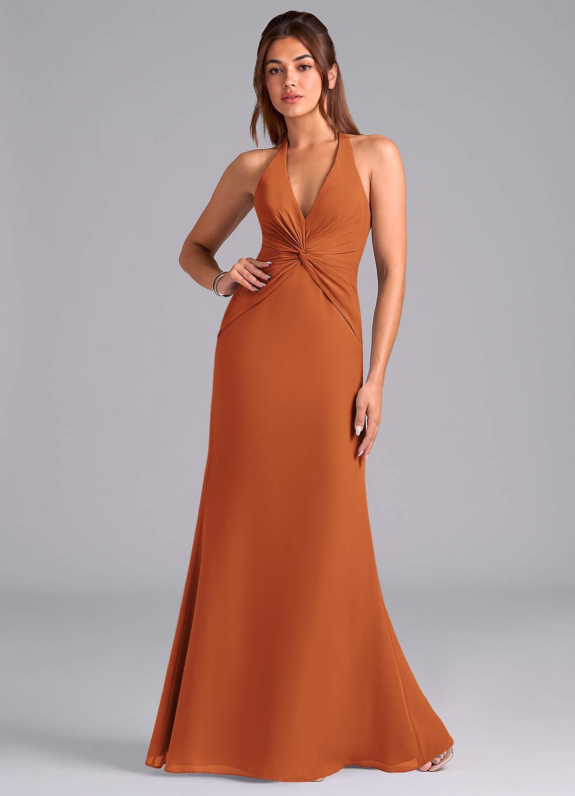 Valerie Mermaid V-Neck Chiffon Bridesmaid Dress in Cinnamon