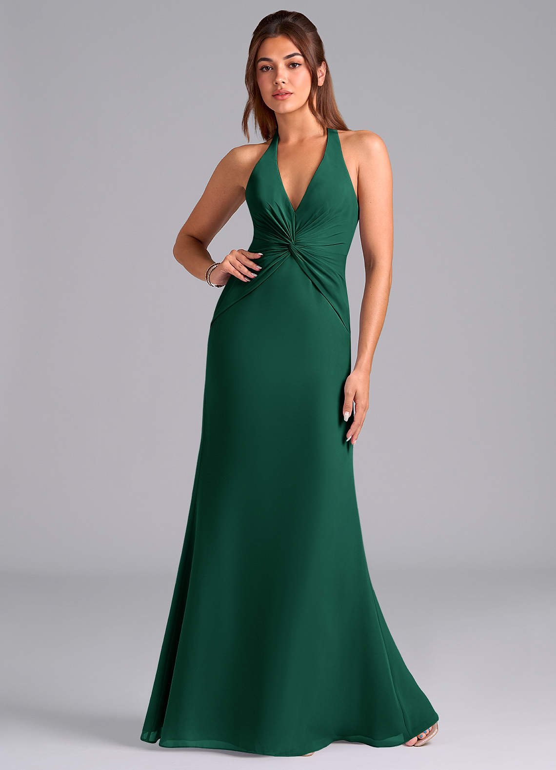 Valerie Mermaid V-Neck Chiffon Bridesmaid Dress in Emerald