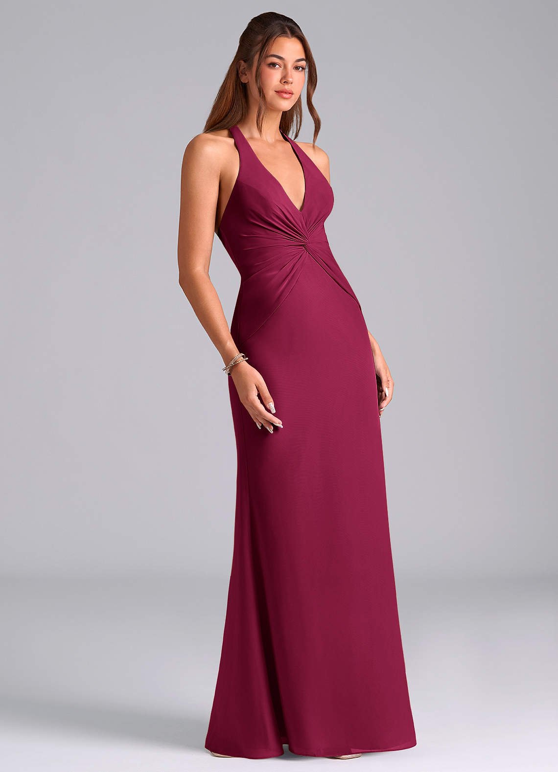 Valerie Mermaid V-Neck Chiffon Bridesmaid Dress in Burgundy